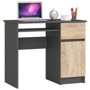 Scrivania per computer PIKSEL 90 cm Grigio Grafite/Sonoma Destra con Tastiera Estraibile e Spazio di Archiviazione