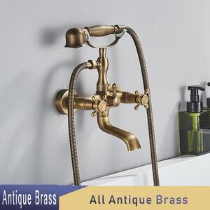 Rubinetto per vasca da bagno - Montaggio a parete MT-DH - Doppia maniglia - Bocchello orientabile a 360° - Miscelatore caldo/freddo - Valvola in Vetroceramica - Termostatico - Ottone anticato