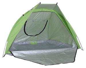Tenda da Spiaggia con Corde e Paletti e Finestra in Poliestere Verde