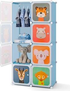Armadio per bambini con 8 cubi e area appendiabiti, blu