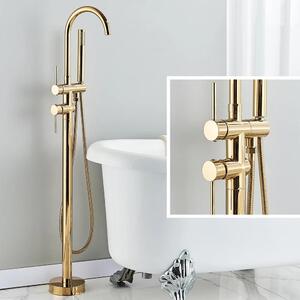 Rubinetto per vasca da bagno a colonna - Rubinetto a pavimento - Monocomando, bocca orientabile a 360°, doccetta, cartuccia in Vetroceramica, acqua calda/fredda - Oro lucido