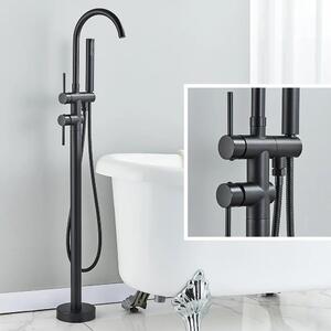 Rubinetto per vasca da bagno - Rubinetto a colonna - Monocomando, caldo/freddo, bocca orientabile a 360°, doccetta, cartuccia in Vetroceramica - Nero opaco