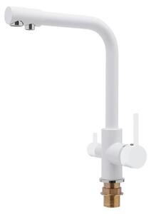 Rubinetto da cucina - Rubinetto a 3 vie - Ottone - 3 tubi flessibili - Montaggio monoforo - Bocca girevole a 360° - Maniglia girevole a 90° - Bianco