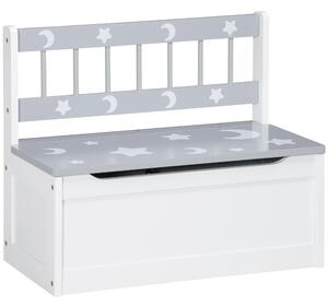 Cassapanca Portagiochi 60x30x50 cm con Leva a Gas in MDF e Legno di Pino Bianco e Grigio