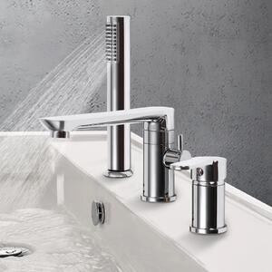 Rubinetto per vasca da bagno - Miscelatore freestanding - Con doccetta - Rame - Bocca girevole a 360° - Tubo flessibile - Argento