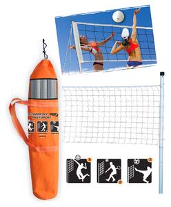 Rete Impermeabile Portatile per Beach Volley 6x0,60m con Paletti in Metallo Bianca