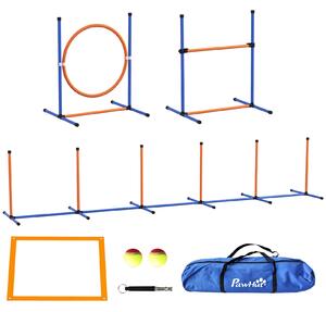 PawHut Set Agility Dog con Anello e Barra per Salto, Paletti Slalom, Fischietto, Palline e Borsa, Arancione | Aosom Italy
