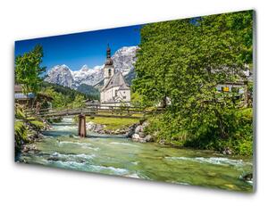 Pannello cucina paraschizzi Ponte Chiesa Lago Natura 100x50 cm