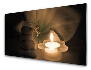 Quadro su vetro Candela di pietre termali 100x50 cm 2 appendini