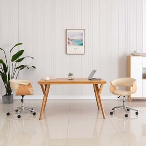 The Living Store Sedia da ufficio girevole in legno curvato e Pelle finta color crema