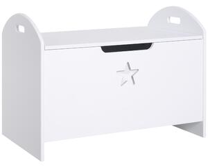 HOMCOM Contenitore per Giochi in Legno con Coperchio, Cerniera di Sicurezza e Maniglie Intagliate, 62x40x46.5cm, Bianco, Baule Bambini | Aosom