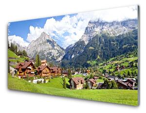 Quadro su vetro Case Paesaggio Montagna 100x50 cm 2 appendini