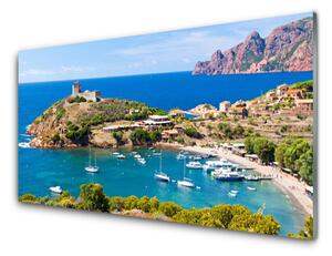 Quadro su vetro acrilico Paesaggio della spiaggia della montagna della baia 100x50 cm 2 appendini