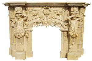Casa Padrino: cornice per camino barocco beige 255 x 55 x h. 170 cm - Cornice per camino realizzata a mano in marmo di alta qualità - Magnifico mobile barocco