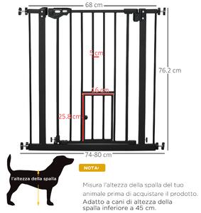 PawHut Cancelletto per Cani Estensibile da 74-80cm con Fissaggio a Pressione, Barriera di Sicurezza con Chiusura Automatica, Nero