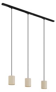 Sistema di illuminazione a binario moderno con 3 lampade a sospensione nere e beige monofase - Iconic Holt
