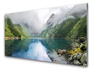 Quadro su vetro Paesaggio del lago di montagna 100x50 cm 2 appendini