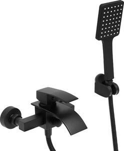 Rubinetto per vasca con doccetta - Montaggio a parete - Bocca a cascata - Uscita a 2 vie - Monocomando - Cartuccia in Vetroceramica - Filettatura da 1/2 pollice (1,27 cm) - Nero