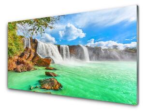 Quadro su vetro Cascata Lago Paesaggio 100x50 cm 2 appendini