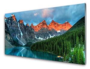 Quadro su vetro acrilico Paesaggio del lago della foresta di montagna 100x50 cm 2 appendini