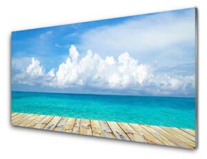 Quadro su vetro Mare Nuvole Molo Paesaggio 100x50 cm 2 appendini