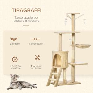 PawHut Albero Tiragraffo per Gatto con Cuccia e Giocattolo Sospeso Graffiatoio Gioco Albero per gatti Beige 40 × 30 × 131cm |Aosom.it