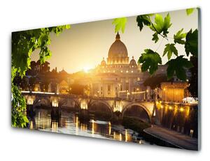 Quadro su vetro acrilico Architettura della città del ponte 100x50 cm 2 appendini