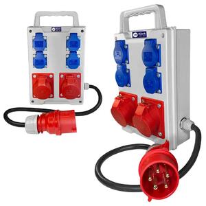 Quadro di distribuzione da esterno, cavo da 10 metri, sezione 2x16mm², grado di protezione IP44/IP54, dotato di 2 prese CEE da 16A/5P e 4 prese Schuko da 230V
