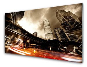Quadro su vetro acrilico Case sulla strada della città 100x50 cm 2 appendini