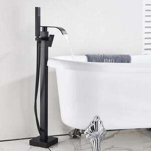 Rubinetto per vasca da bagno a colonna - Montaggio a pavimento con doccetta - Monocomando, caldo/freddo, cartuccia in Vetroceramica, acciaio inossidabile 304 - Nero opaco