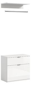 Comodino con ripiano a parete, bianco lucido, 61x62x34 cm