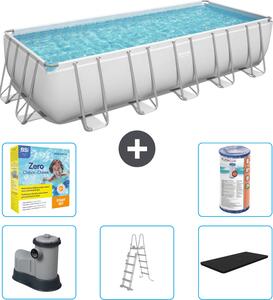 Piscina rettangolare Bestway Power Steel - 640 x 274 x 132 - Grigio - compresa pompa - scala - copertura pacchetto manutenzione - filtro
