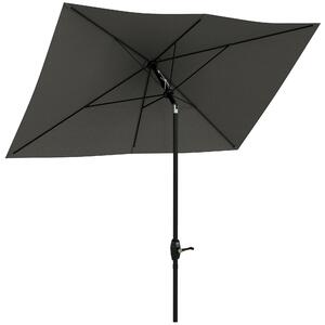 Outsunny Ombrellone da Giardino Rettangolare 2x3 m Inclinabile con Apertura a Manovella, Grigio|Aosom