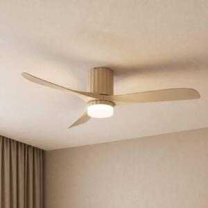 Ventilatore da soffitto LED Lucande Novri, beige, Ø 132 cm, CCT Novri, Crema / Ambra, Soggiorno / Sala da pranzo, Moderno
