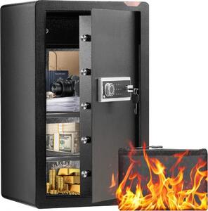 Cassaforte sicura per mobili con chiave e password - 42x38x70 cm - nero - sistema di allarme - parete divisoria - illuminazione a LED - montaggio a parete