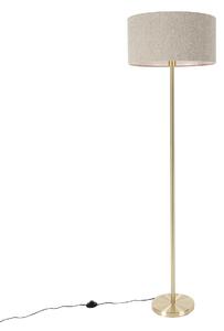 Lampada da terra ottone con paralume in bouclé color tortora 50 cm - Simplo
