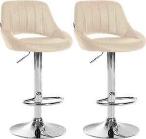 Set con 2 sgabelli da bar regolabili - sedute in Pelle finta - girevoli a 360° | Colore: crema | Materiale base: metallo effetto cromato