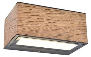 LUTEC Applique LED esterni Gemini look legno, larga 14cm