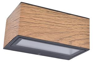LUTEC Applique LED esterni Gemini look legno, larga 14cm