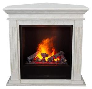 Camino elettrico angolare - Pietra naturale bianca lucida - Potenza: 140 Watt - Montaggio a parete - Camino decorativo