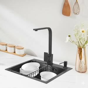 Rubinetto da cucina in acciaio inossidabile nero - Doppio foro - Acciaio inossidabile 201 - Design moderno - Rubinetto per lavello