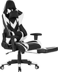 Happyment Luxe Gaming Chair - Con poggiapiedi - Sedia ergonomica per ufficio - Regolabile in altezza - Pelle finta - Bianco