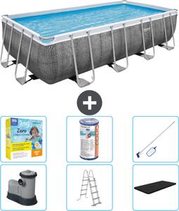 Piscina rettangolare Power Steel Bestway - stampa rattan - 549 x 274 x 122 - inclusa pompa - scaletta - copertura pacchetto manutenzione - filtro - kit pulizia