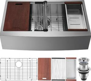 Lavello da cucina - Lavello da incasso in acciaio inox 304 - Lavello da cucina completo di tagliere, scolapasta e scolapasta - Lavello domestico a vasca singola 762 x 558,8 x 228,6 mm - Postazione di lavoro in cucina