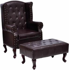 Poltrona con poggiapiedi in ecopelle color marrone scuro, peso: 27,45 kg