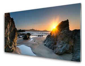 Quadro in vetro Spiaggia di roccia Sole Paesaggio 100x50 cm