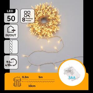 Aigostar - LED catena luminosa natalizia da esterno 50xLED/8 funzioni 3xAA 5,3m IP44 bianco caldo