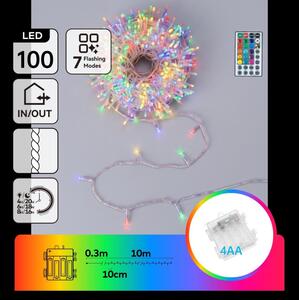 Aigostar -LED Catena luminosa natalizia da esterno 100 LED/7 funzioni 4xAA 10,3m IP44 multicolore