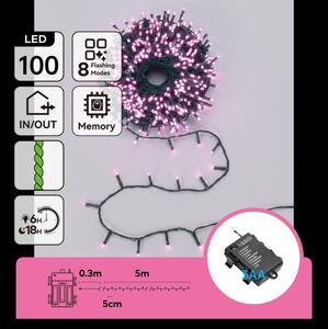 Aigostar - Catena luminosa natalizia LED da esterno 100xLED/8 funzioni 3xAA 5,3m IP44 rosa