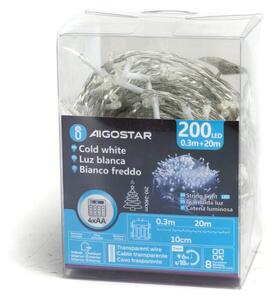 Aigostar-LED Catena luminosa natalizia da esterno 200 LED/8 funzioni 4xAA 20m IP44 bianco freddo